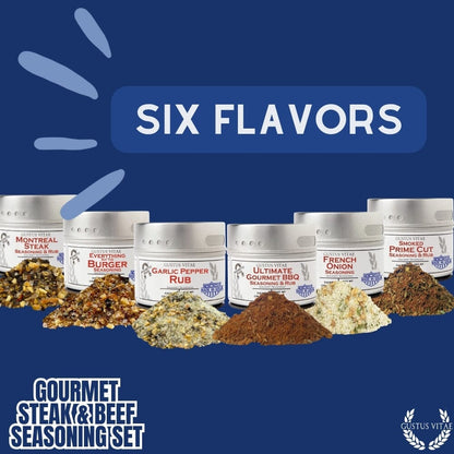 Set de regalo de condimentos gourmet para carne de res y bistec a la barbacoa (paquete de seis) 