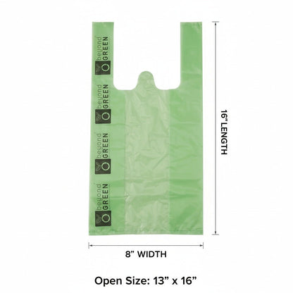 Green Dog Waste Bags – 8" x 16" with 5" Gusset & Handles – Made in USA