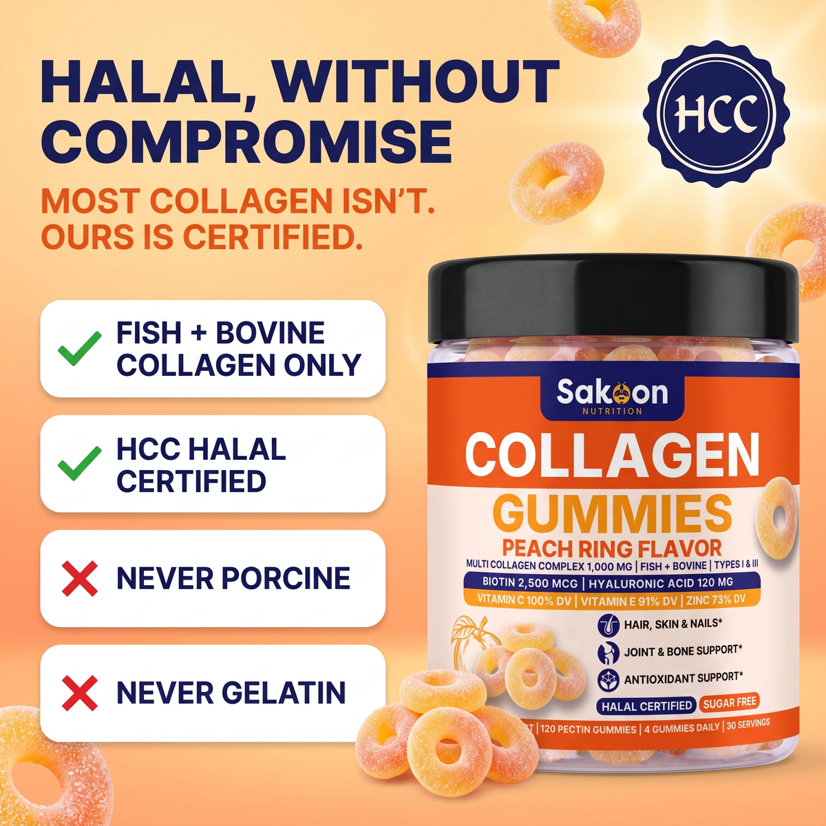 Collagen Gummies for Hair, Skin & Nails - Halal