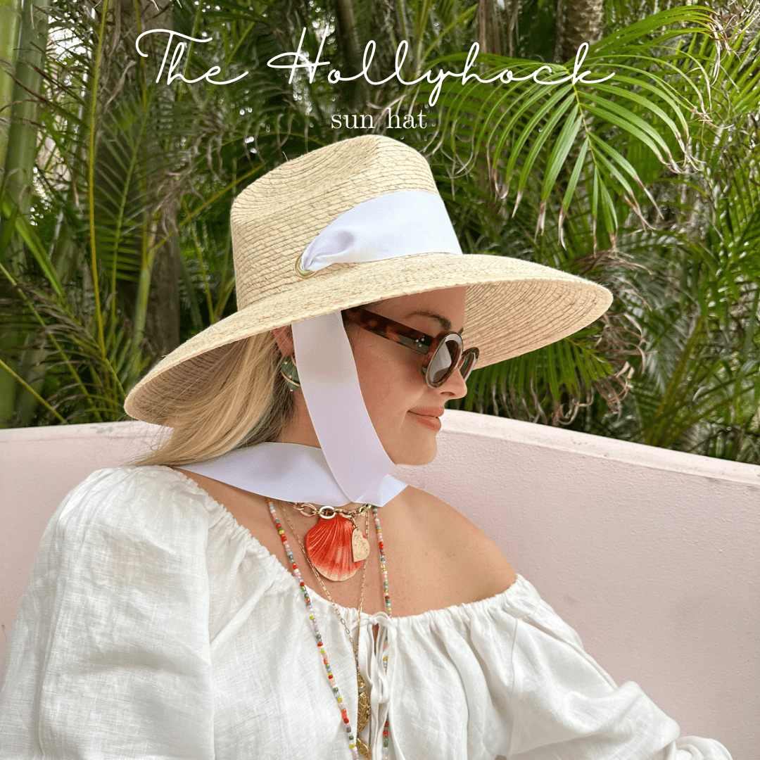 Hollyhock Sun Hat - Vintage Azure Garden Rose Long Ribbon | Daily Health & Beauty