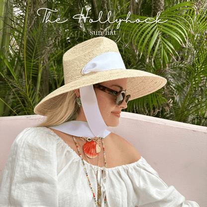Hollyhock Sun Hat - Vintage Azure Garden Rose Long Ribbon | Daily Health & Beauty