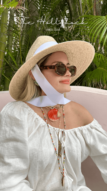 Hollyhock Sun Hat - Vintage Azure Garden Rose Long Ribbon | Daily Health & Beauty