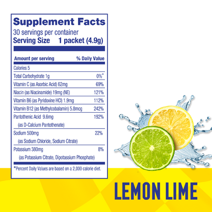 Lemon-Lime Electrolyte Mix – Zero Sugar Premium Electrolyte Stick Packs (30 Sticks)