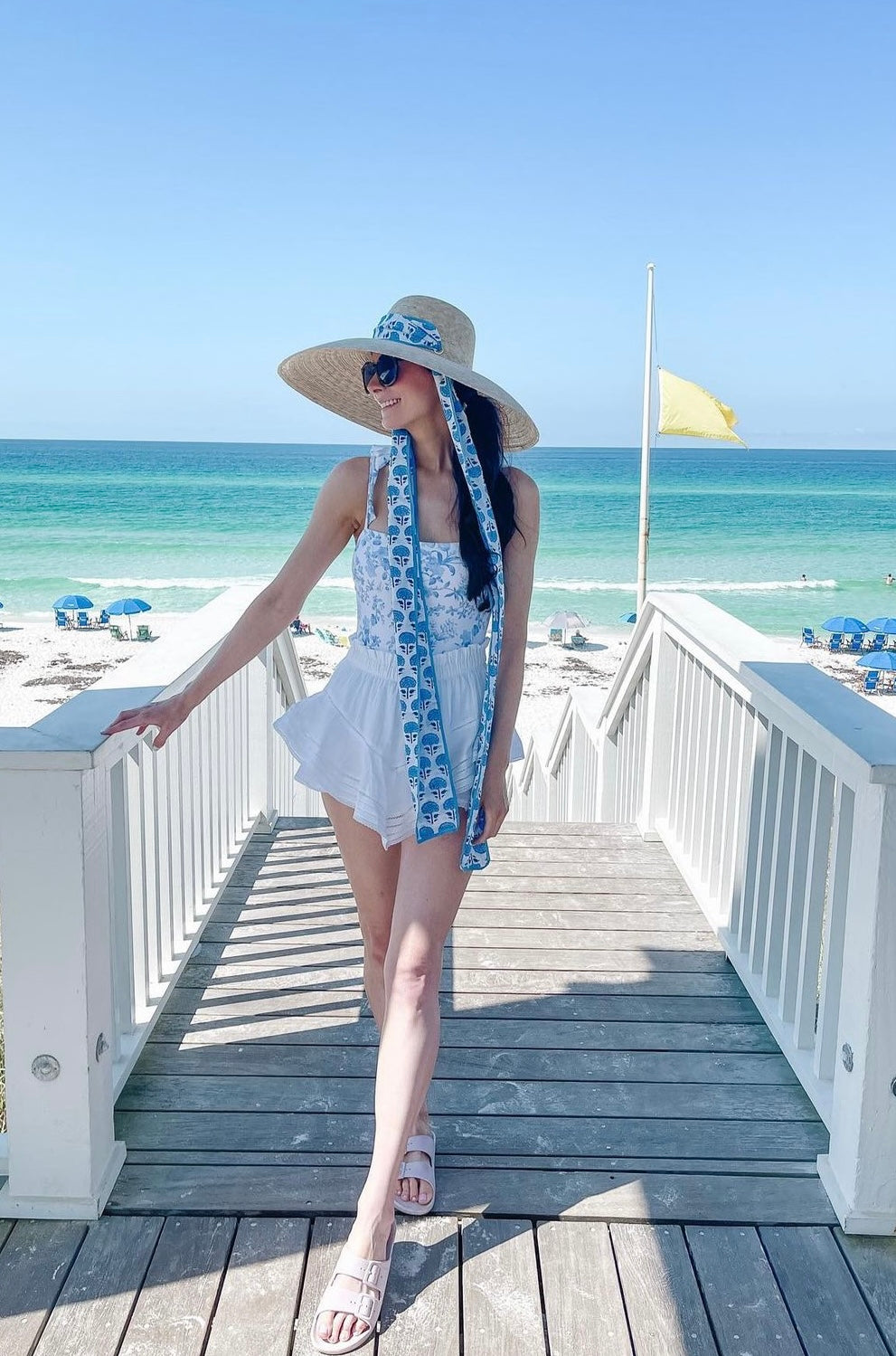 Daisy Sun Hat - Wide & Short Coral Grosgrain Ribbon