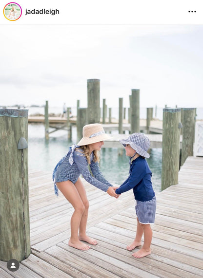Palmetto Girl’s Hat - Long & Thin French Blue Grosgrain Ribbon