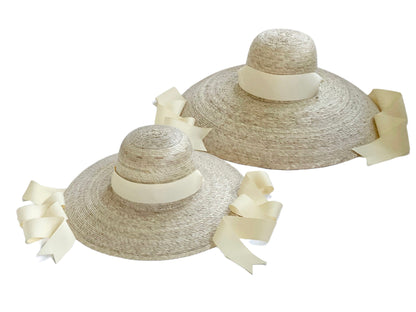 Mommy & Me Sun Hat Set - Daisy & Buttercup - Ivory Grosgrain Ribbon