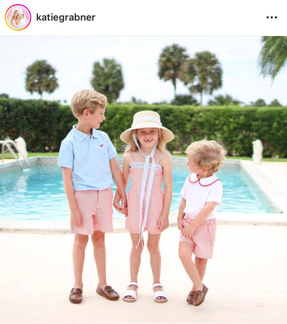 Palmetto Girl’s Hat - Long Coral Grosgrain Ribbon