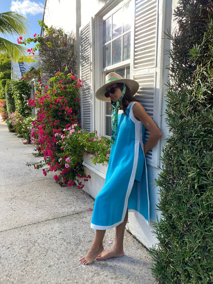 Hollyhock Sun Hat - Long & Thin Blue Gingham Ribbon with Wood Nautical Toggle