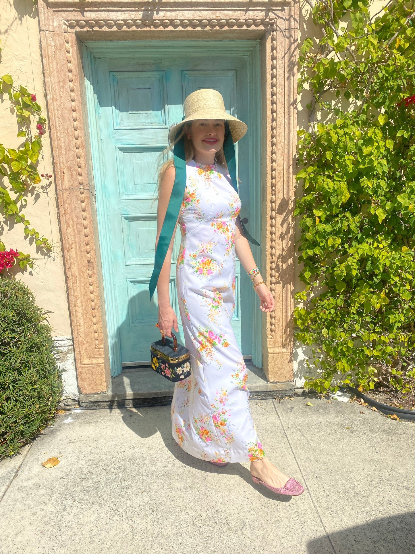 Clematis Bucket Hat - Pink Marigold Block Print Hat Scarf