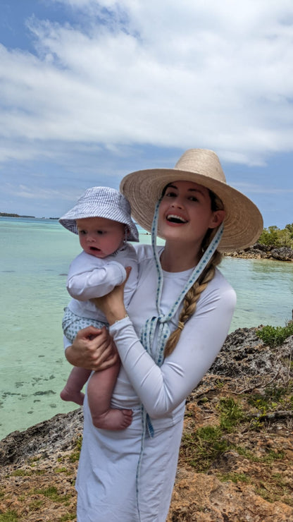 Hollyhock Sun Hat - White Long Grosgrain Ribbon