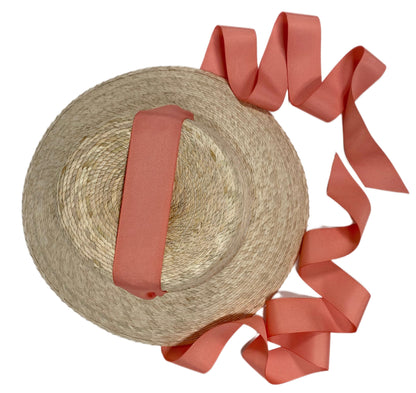 Palmetto Girl’s Hat - Long Coral Grosgrain Ribbon