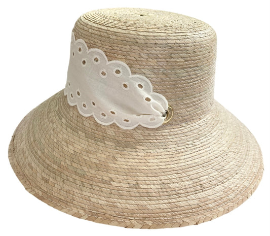 Clematis Bucket Hat (PreOrder Shipping June 15th) - Antique Eyelet Scallop Lace Short Ribbon