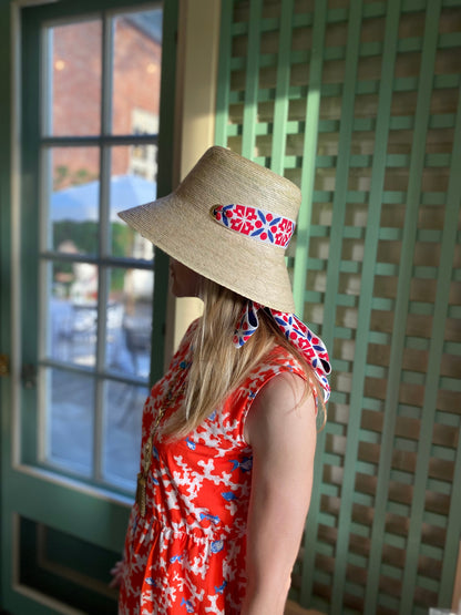 Clematis Bucket Hat - Pink Marigold Block Print Hat Scarf