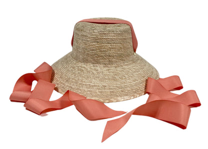 Palmetto Girl’s Hat - Long Coral Grosgrain Ribbon