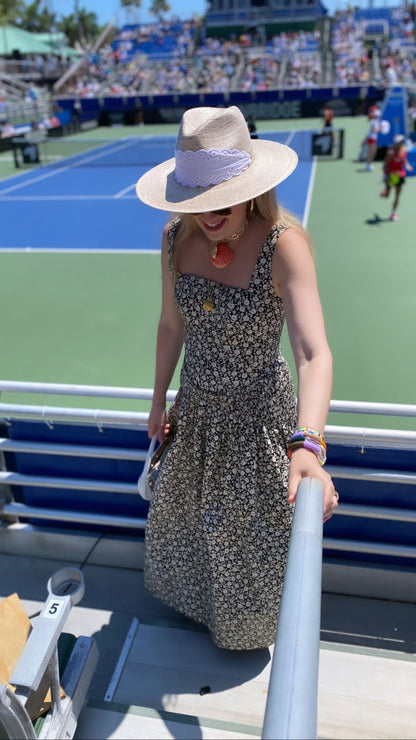 Zinnia Sun Hat - Long & Thin Vintage Eyelet Lace Ribbon