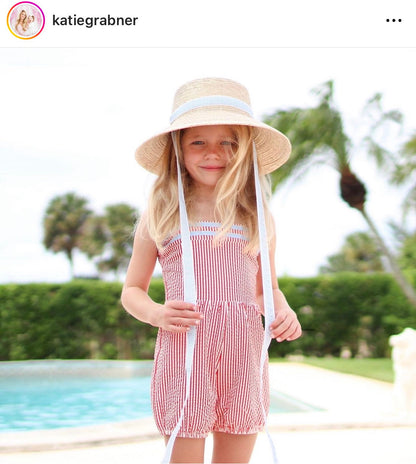 Palmetto Girl’s Hat - Long Coral Grosgrain Ribbon