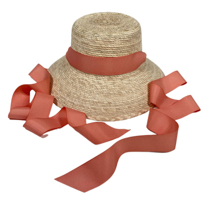 Palmetto Girl’s Hat - Long Coral Grosgrain Ribbon