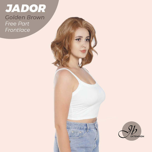JBEXTENSION 10 Inches Golden Brown Curly Lace Front Wig.Pre Plucked 13*3 HD Transparent Lace Frontal Handmade Futura Fiber Swiss Lace Synthetic Fiber Glueless Wig JADOR GOLDEN BROWN