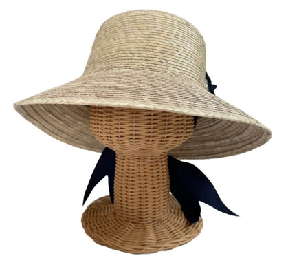 Clematis Bucket Hat - Wide & Short Navy Grosgrain Ribbon