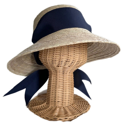 Clematis Bucket Hat - Wide & Short Navy Grosgrain Ribbon