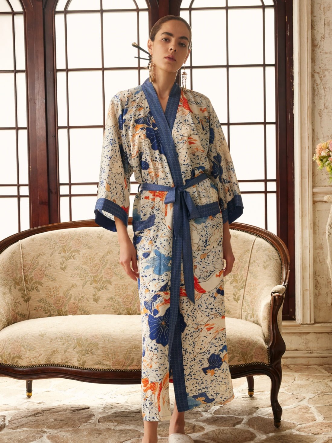 Koi & Lotus Dreamscape Kimono Robe with Elegant Pockets | Daily Health & Beauty