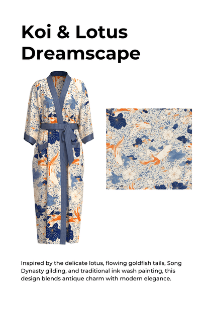 Koi & Lotus Dreamscape Kimono Robe with Elegant Pockets | Daily Health & Beauty