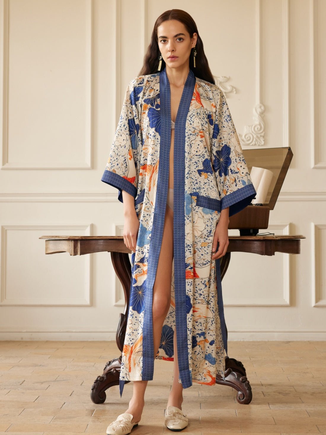 Koi & Lotus Dreamscape Kimono Robe with Elegant Pockets | Daily Health & Beauty