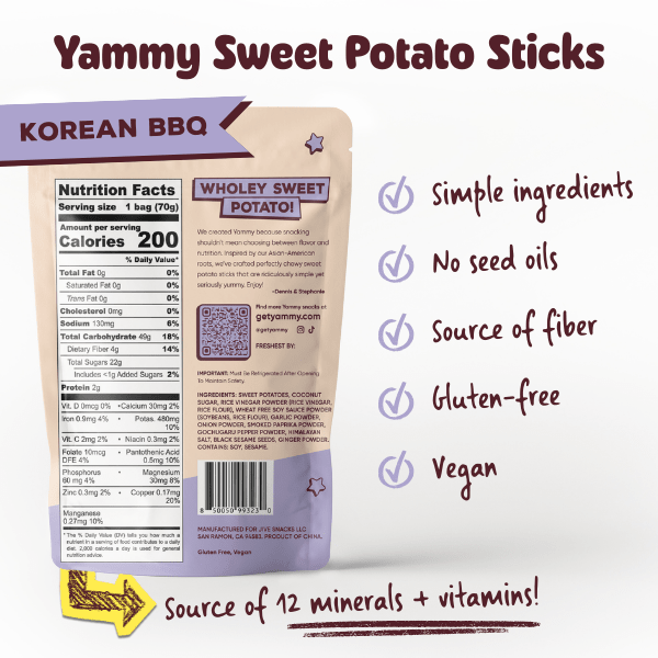 Korean BBQ Chewy Dried Sweet Potato Sticks (Pack of 18)