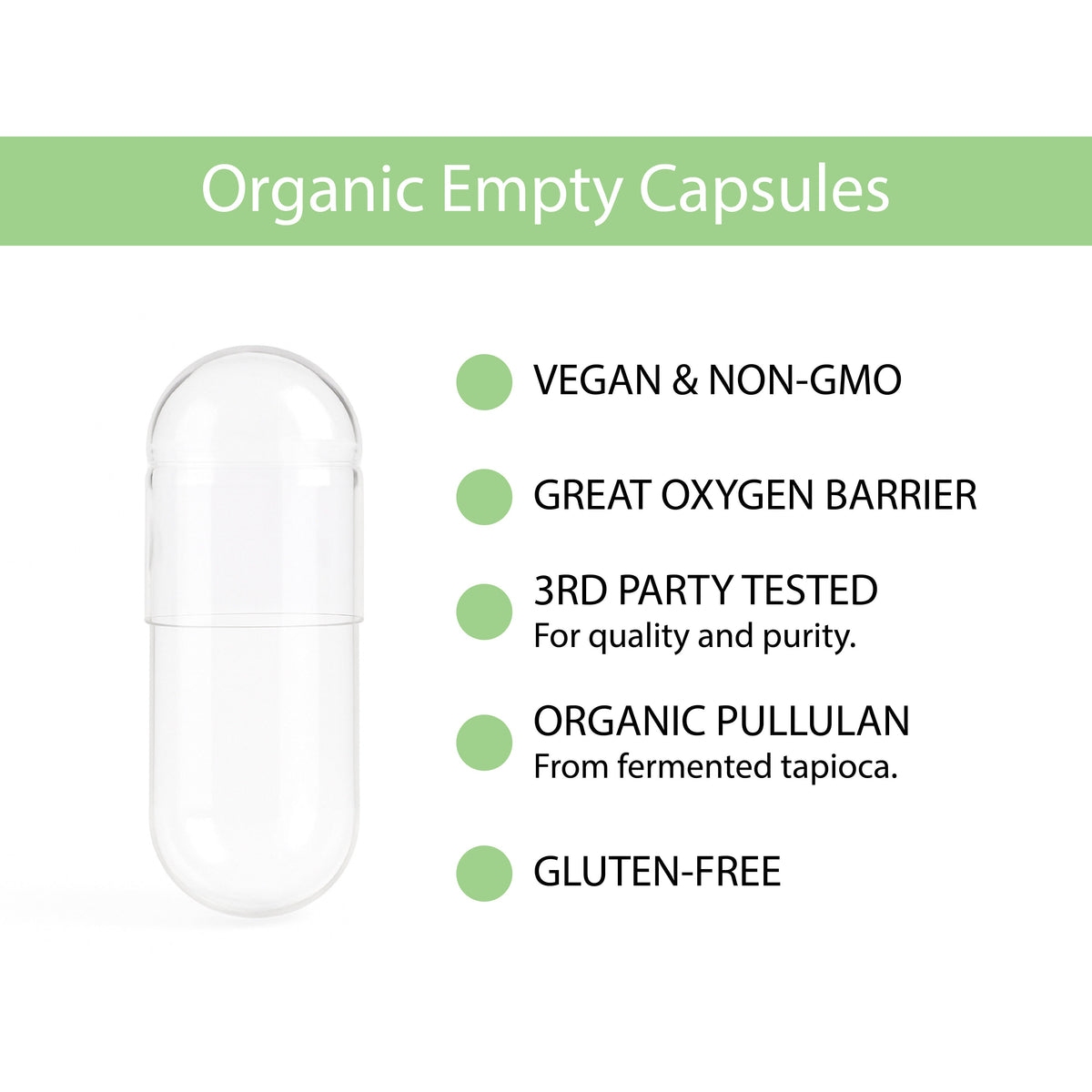 Certified Organic Empty Vegan Capsules: Size 00, 400 Count