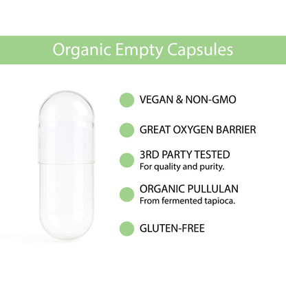 Certified Organic Empty Vegan Capsules: Size 00, 400 Count