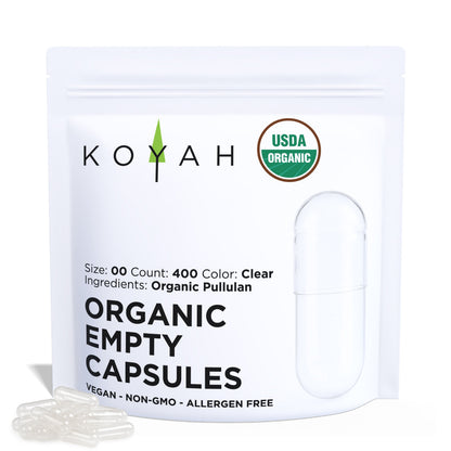 Certified Organic Empty Vegan Capsules: Size 00, 400 Count