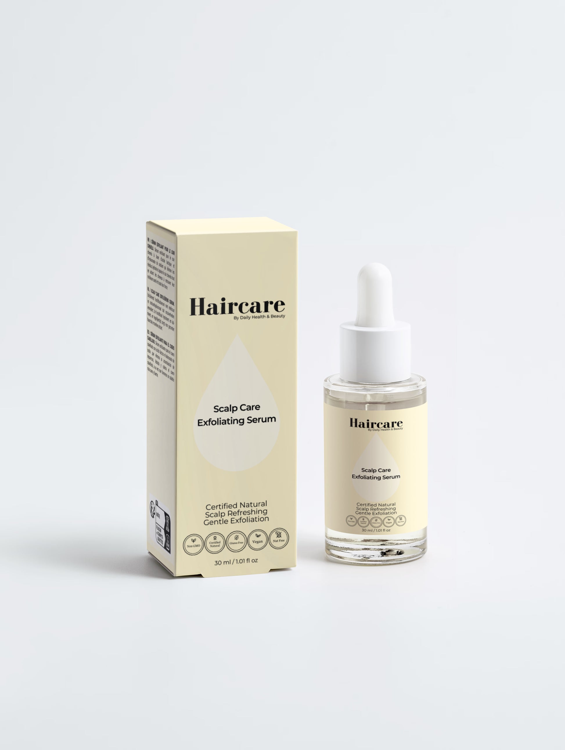 Scalp Care Exfoliating Serum by Daily Health & Beauty — COSMOS Natural Certified, Fragrance-Free, Lactic Acid & Sodium Hyaluronate