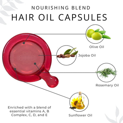Lightweight Hair Oil Capsules - Nourishing Blend with Olive, Jojoba, Sunflower Seed and Rosemary Oil (Shine and Frizz Control) - 6 Pack with Display | Daily Health & Beauty