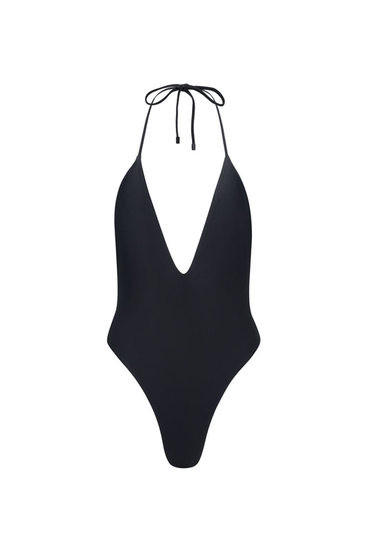Los Cabos Deep V One Piece Swimsuit – Black