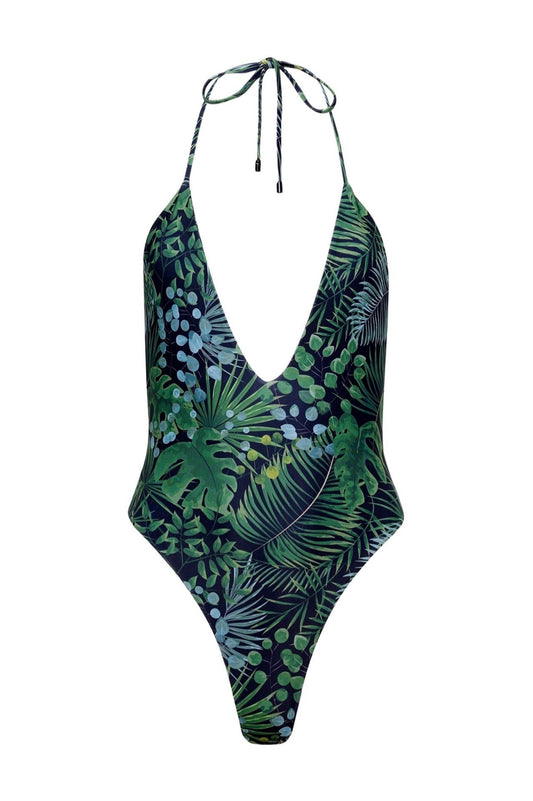 Los Cabos Deep V One Piece Green Palm