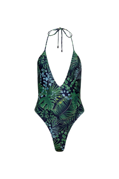 Los Cabos Deep V One Piece Green Palm