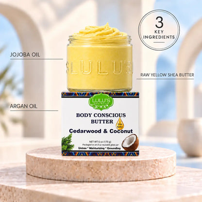 Manteca corporal de cedro y coco para una piel nutrida y sin irritaciones