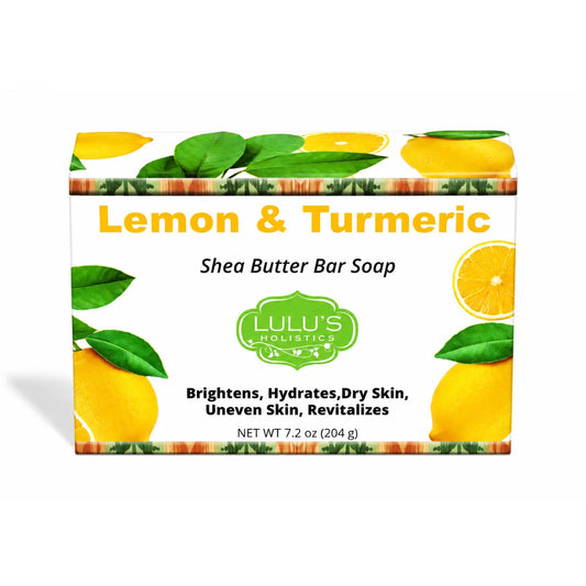 Jabón en barra de manteca de karité, limón y cúrcuma: limpiador hidratante y refrescante para una piel suave y uniforme.
