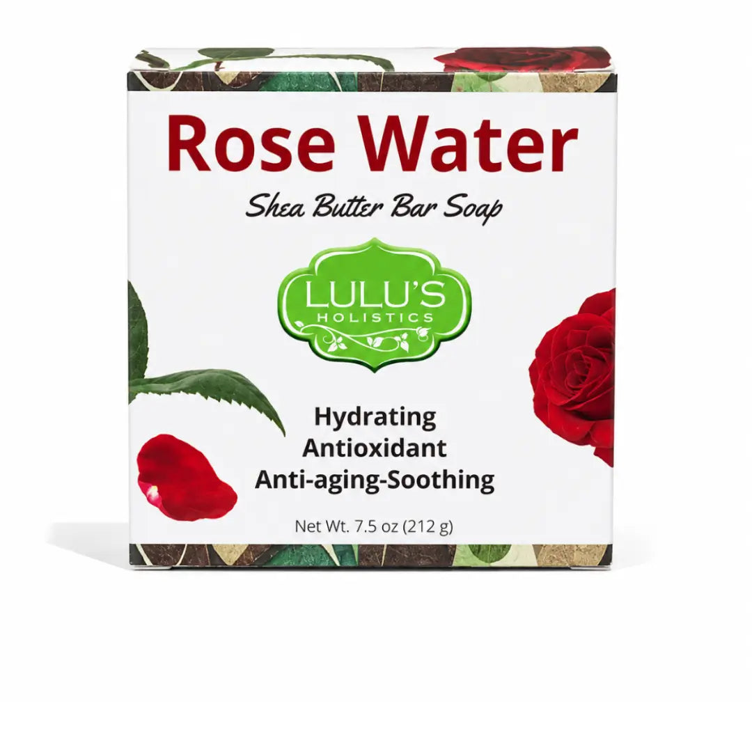 Jabón en barra de manteca de karité y agua de rosas: limpiador hidratante para una piel suave, tersa y de aspecto saludable.
