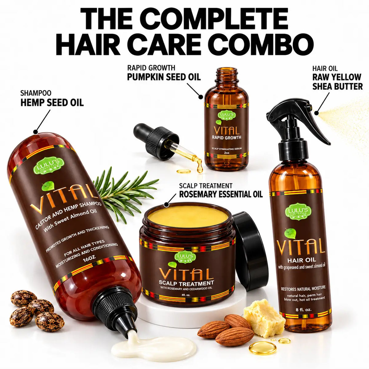 Lulu's Holistics Vital Hair Thickness & Scalp Stimulating Complete 4-Piece Routine Box