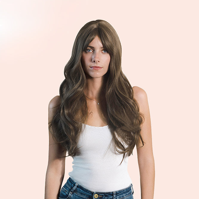 JBEXTENSION 26 Inches Light Brown Curly Wig With Bangs MAGGIE