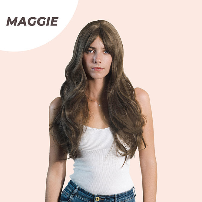 JBEXTENSION 26 Inches Light Brown Curly Wig With Bangs MAGGIE