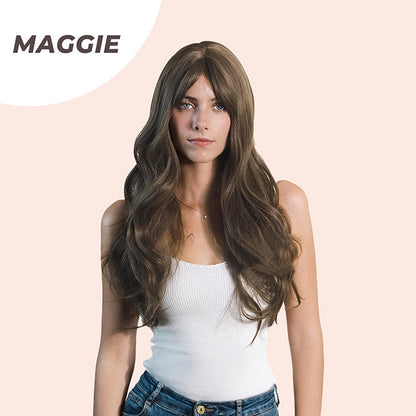 JBEXTENSION 26 Inches Light Brown Curly Wig With Bangs MAGGIE