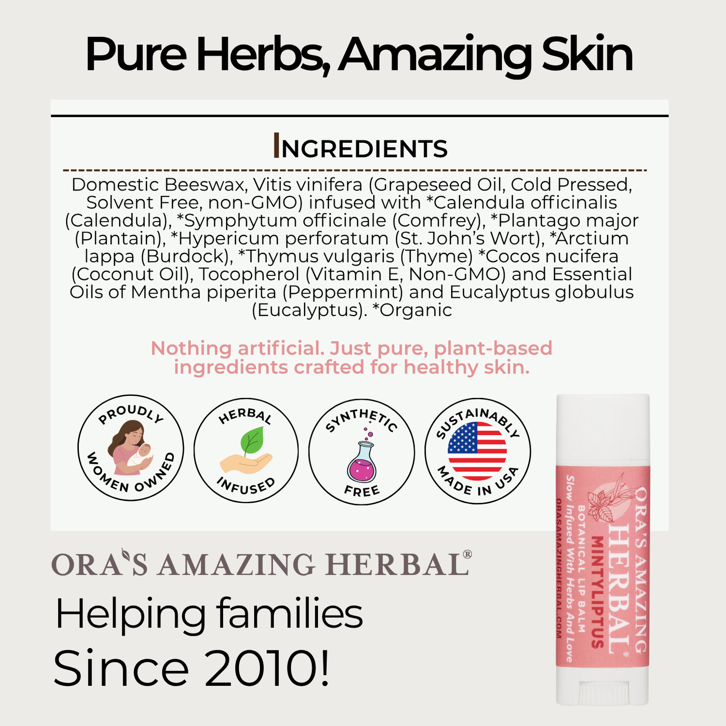 Natural Lip Balm, Herbal Infused, Mintyliptus Peppermint Eucalyptus