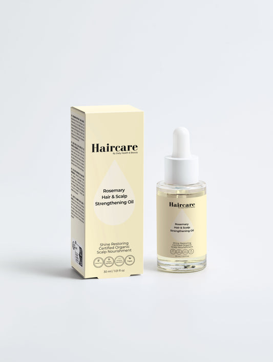 Rosemary Hair & Scalp Strengthening Oil bottle — COSMOS Organic certified, vegan, gluten-free — Daily Health & Beauty