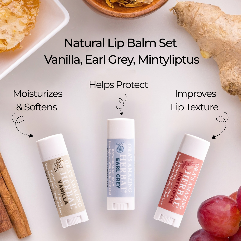 Natural Lip Balm 3 Pack, Vanilla, Earl Grey, Mintyliptus