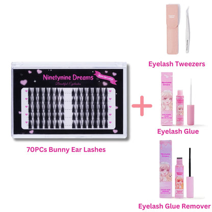 70 pestañas con forma de orejas de conejo
