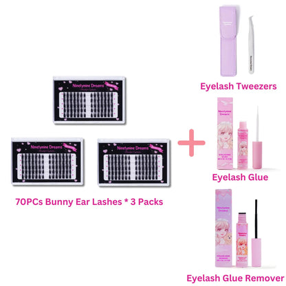 70 pestañas con forma de orejas de conejo