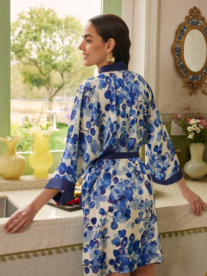 Nordic Berry Short Kimono Robe with Pockets | Daily Health & Beauty