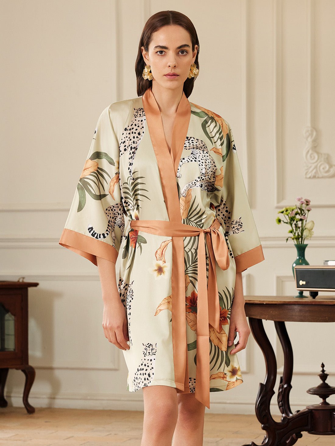 Orange Leopard Short Kimono Robe | Daily Health & Beauty